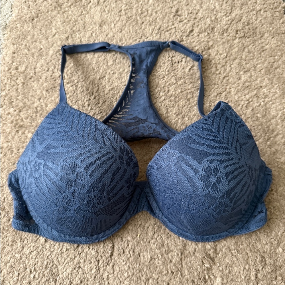 PINK Victoria's Secret Blue Racerback Pushup Womens Bra - 32D